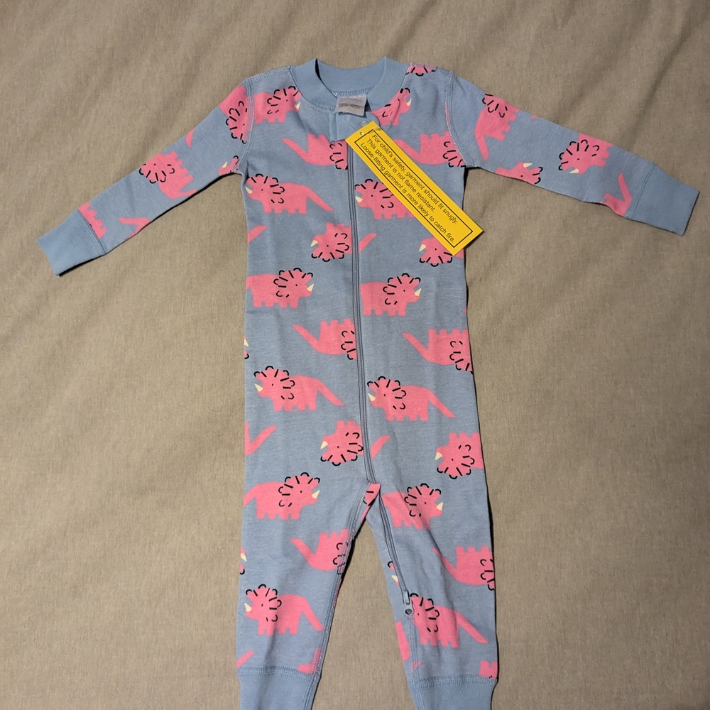 Hanna Andersson Blue and Pink Dinosaur 2-Way Sleeper NEW with Tags, Size 12-18m